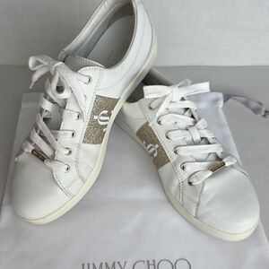 Jimmy Choo Cash White and Gold Women's Sneakers